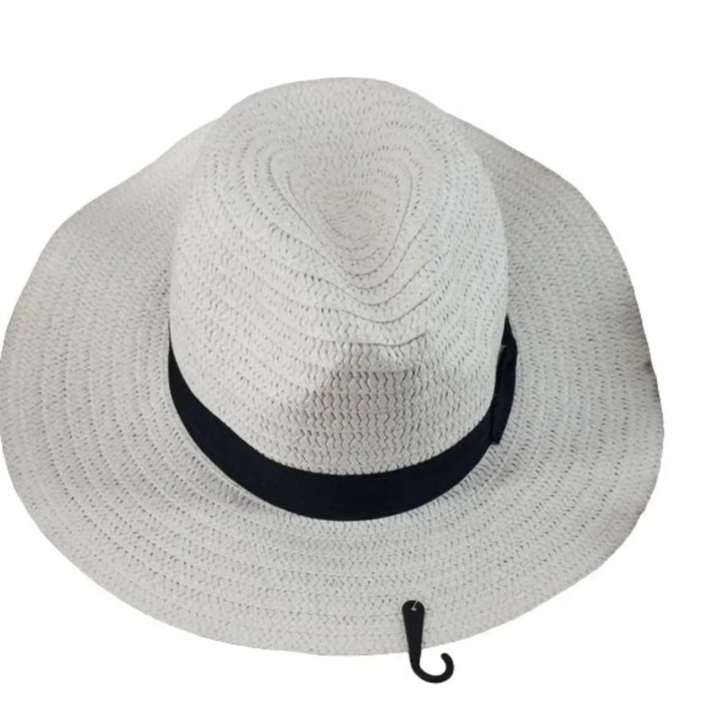 White Panama‎ Sun Beach Hat black Ribbon foldable